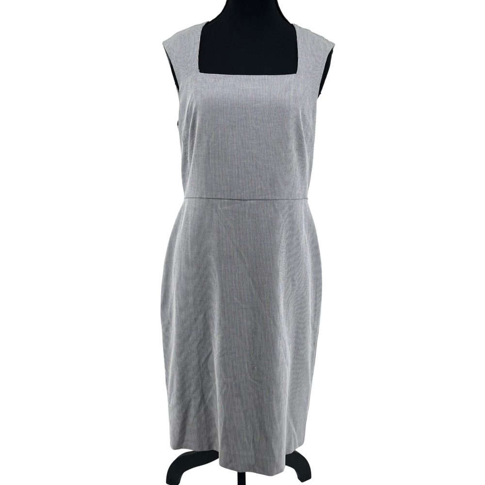 Ann Taylor Factory Dress Pinstripe Square Neck Sleeveless Business Casual Size 4